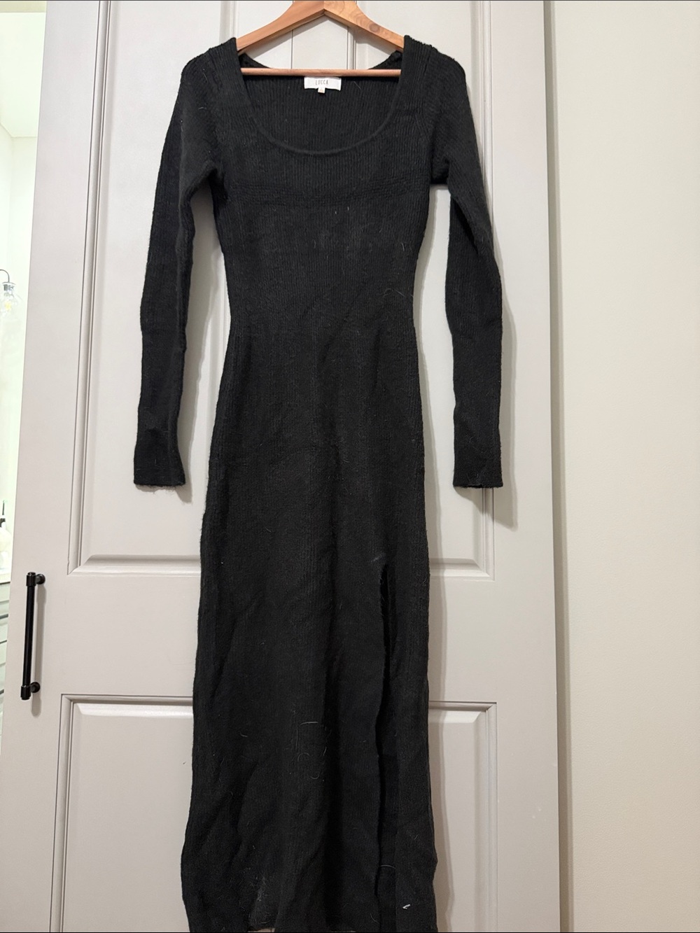 Long Sleeve Black Sweater Maxi Dress